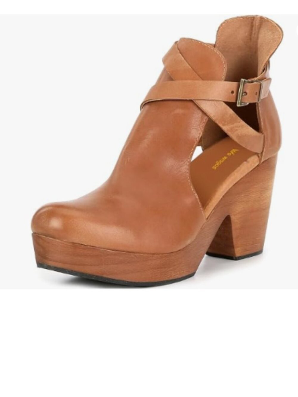 Wo Wagas Brown Platform Rounded Toe Cutout Ankle Boot Strap Buckle Cork Shoe